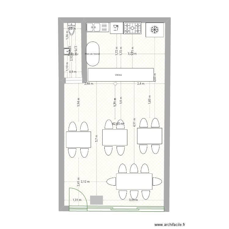 Remalard. Plan de 2 pièces et 45 m2