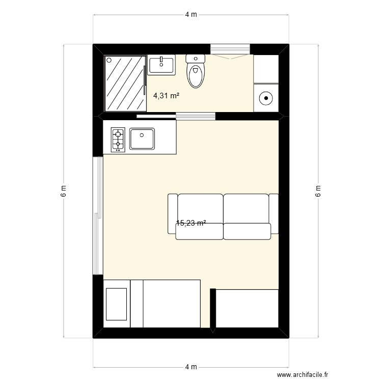 ggh. Plan de 2 pièces et 20 m2