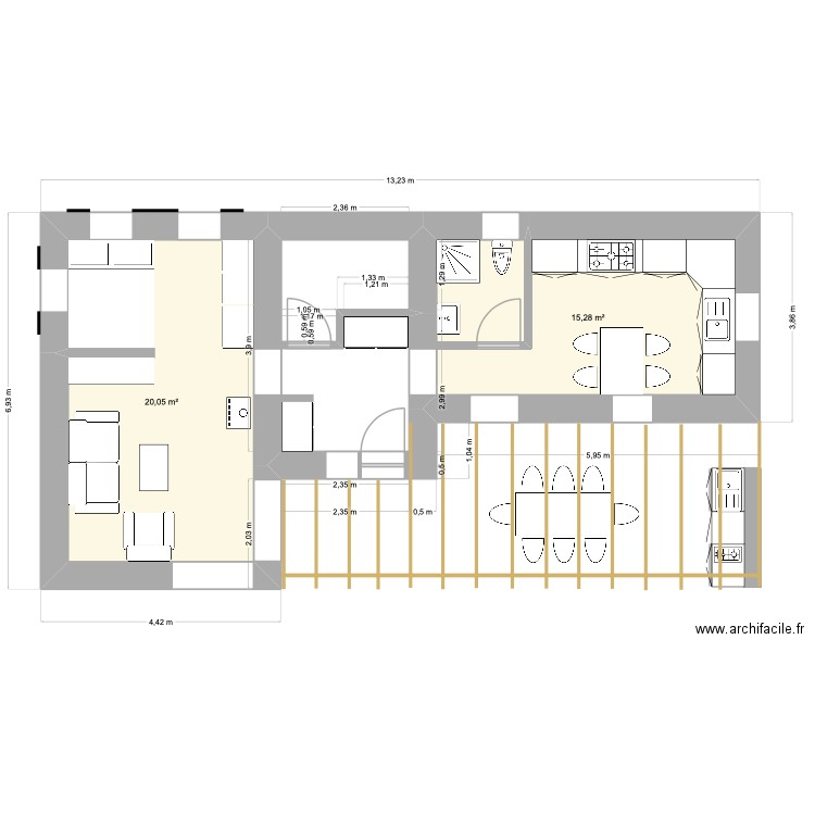 Most probable. Plan de 2 pièces et 35 m2