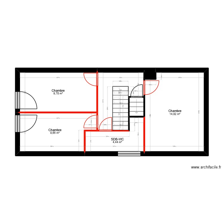 P2.1 PLAN ETAGE 2 CLOISONS SUPPRIMEES - PROJET SONNEVILLE. Plan de 8 pièces et 45 m2