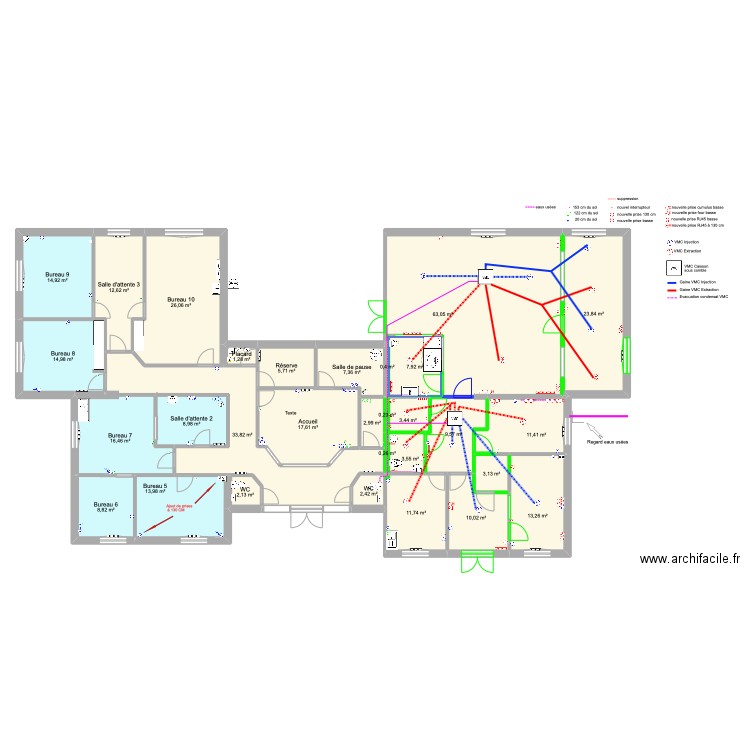 Plan VMC crèche. Plan de 30 pièces et 352 m2