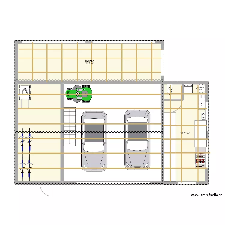 garage. Plan de 3  et 62 m²