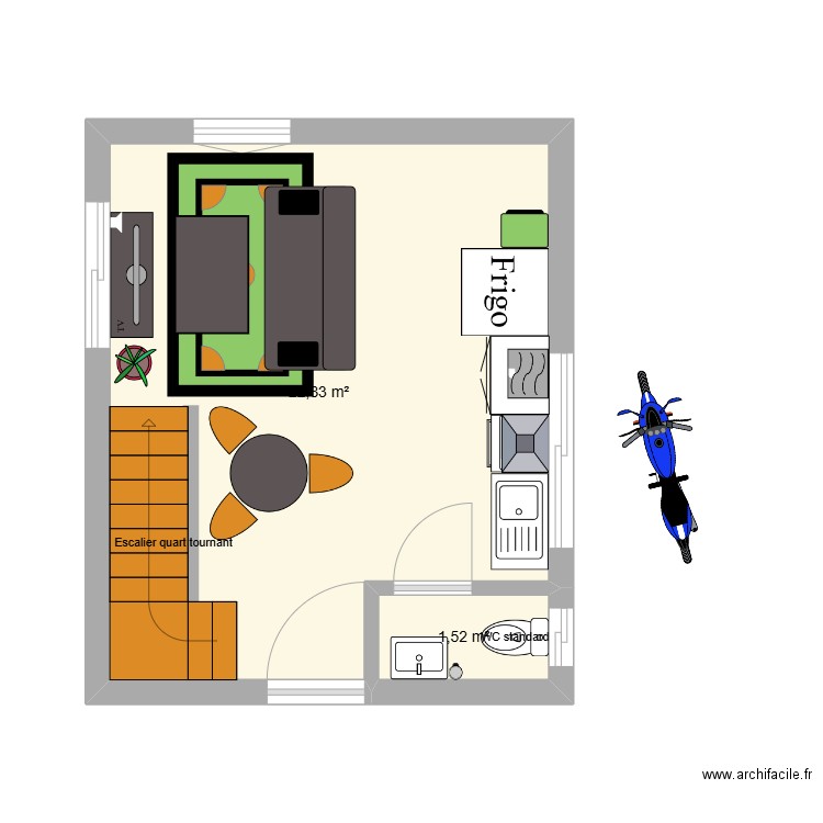 BRYAN. Plan de 2 pièces et 24 m2