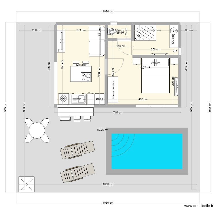 Lodge F2. Plan de 4 pièces et 90 m2