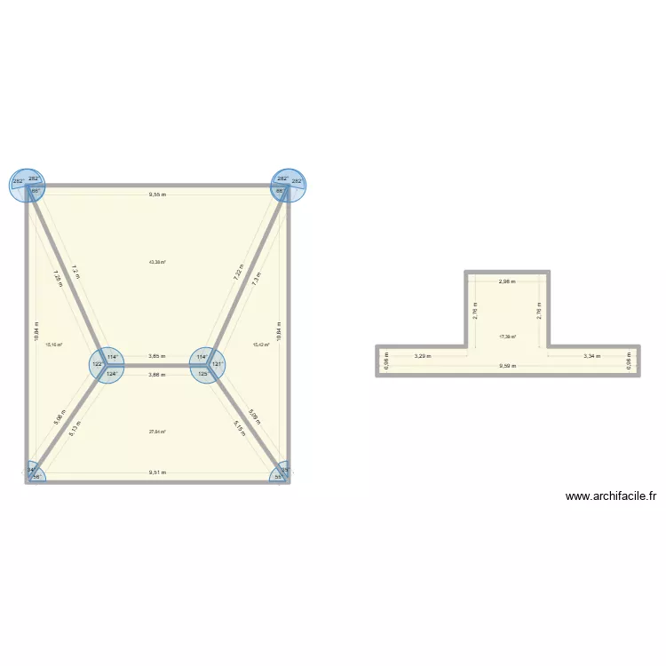 couverture gosier. Plan de 5  et 119 m²