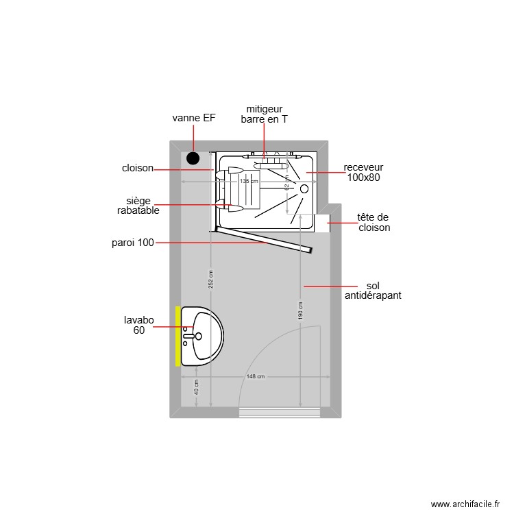 wong. Plan de 1 pièce et 4 m2
