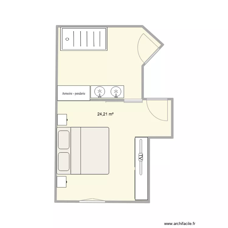 salle de bain chambre. Plan de 1  et 24 m²