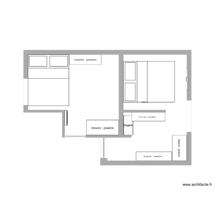 chambre parents. Plan de 1  et 10 m²