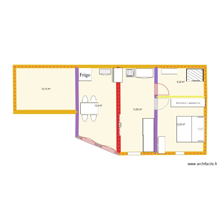 projet. Plan de 5 pièces et 58 m2