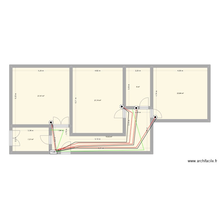 appart1. Plan de 6 pièces et 114 m2