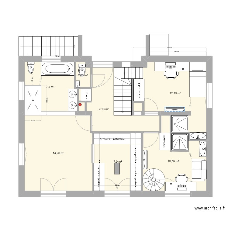 Rouret R+1 V10b. Plan de 9 pièces et 63 m2