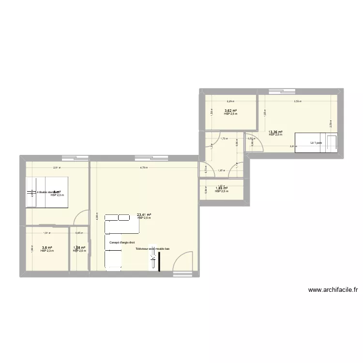 T3 rdj aspremont salon. Plan de 7  et 56 m²