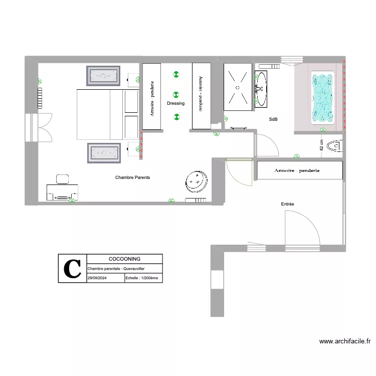 Chambre parentale. Plan de 