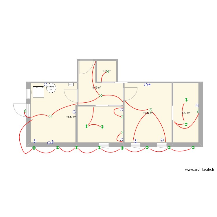 belloir. Plan de 5 pièces et 40 m2