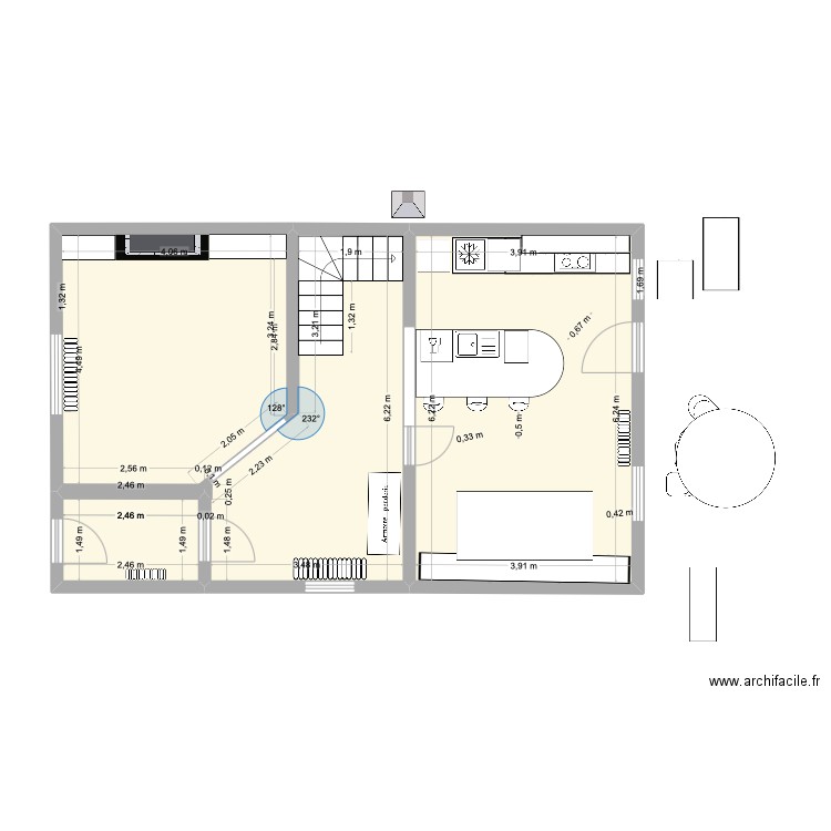 oxford RDC amenagement. Plan de 3 pièces et 61 m2