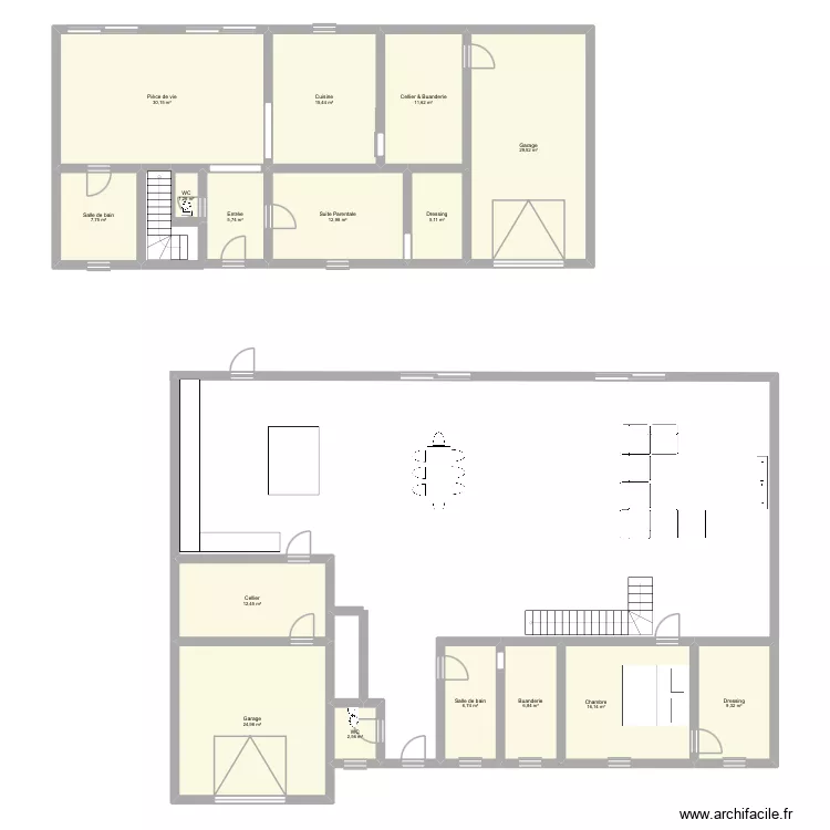 Maison. Plan de 16  et 199 m²
