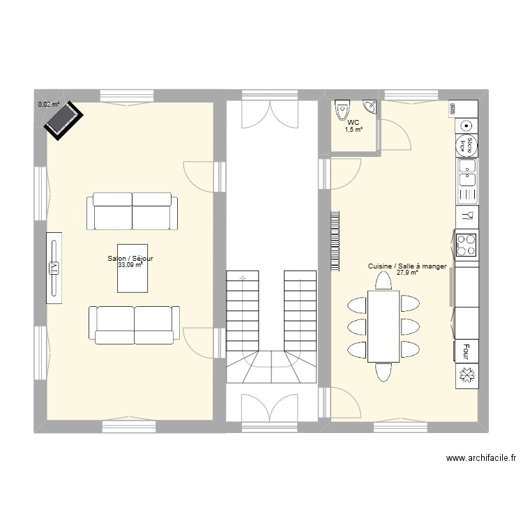 Maison RDC. Plan de 4 pièces et 63 m2