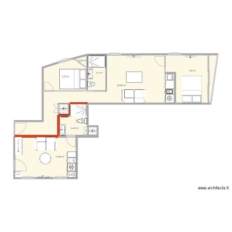 CALIFORNIE 1 STUDIO ET 3 PIECES new. Plan de 9 pièces et 58 m2