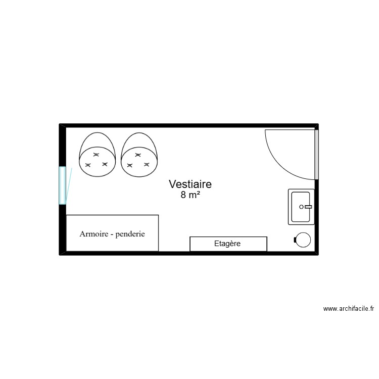 Vestiaire. Plan de 1 pièce et 8 m2