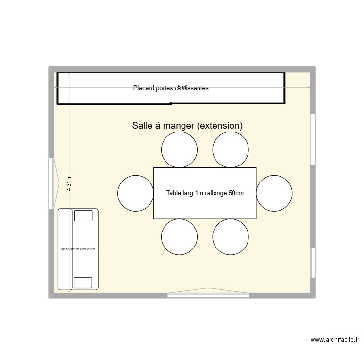 extension. Plan de 1 pièce et 22 m2