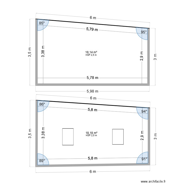 Plan des côtés. Plan de 2 pièces et 36 m2