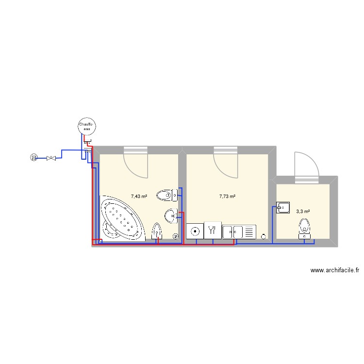 dar louzir. Plan de 3 pièces et 18 m2
