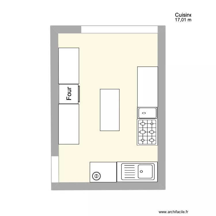 cuisine. Plan de 1  et 17 m²