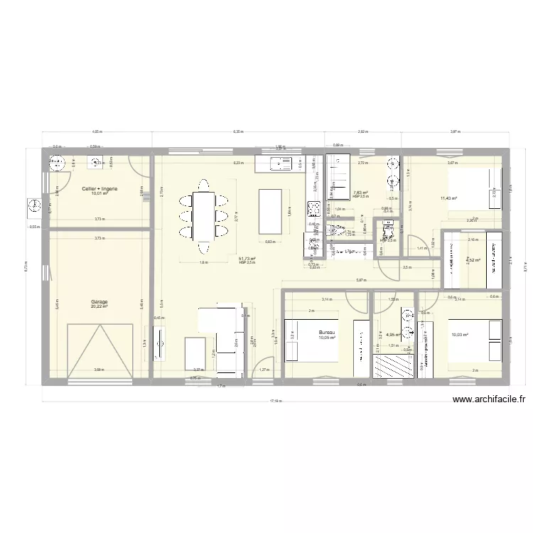 MAISON PLAIN PIED 130 M2 RECTANGLE 3 CHAMBRES 2SB V2. Plan de MAISON PLAIN PIED 130 M2 RECTANGLE 3 CHAMBRES 2SB V2. Plan de