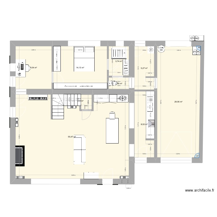 Ortolan sans permis. Plan de 9 pièces et 131 m2