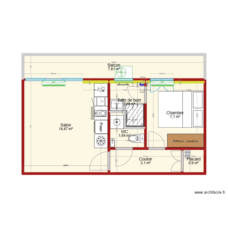 APPARTEMENT - 16 Waldeck ROUSSEAU - PAC. Plan de 7 pièces et 37 m2