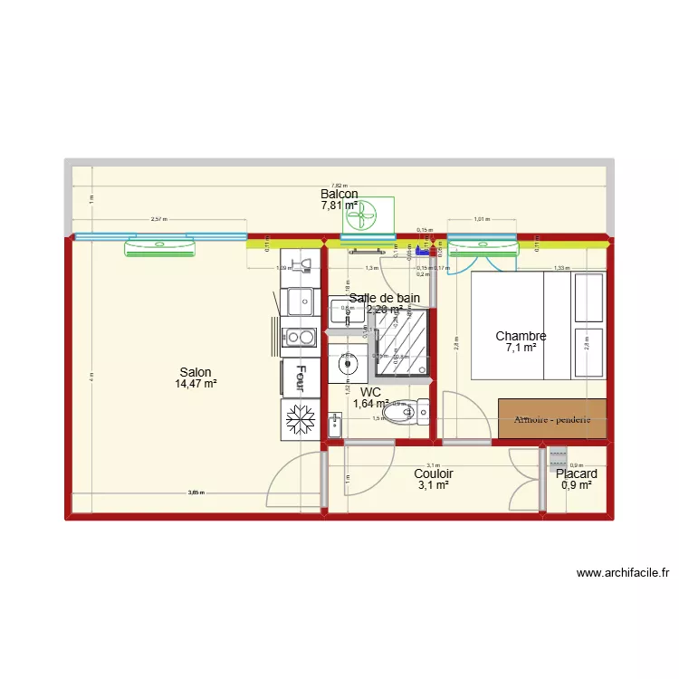 APPARTEMENT - 16 Waldeck ROUSSEAU - PAC. Plan de 7 pièces et 37 m²