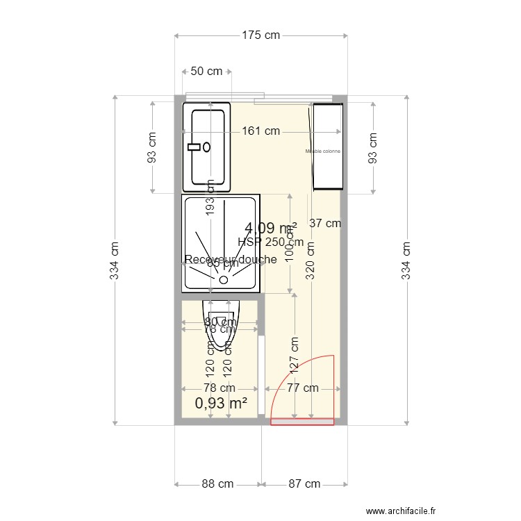 Thoma SDB/WC apres V2. Plan de 2 pièces et 5 m2