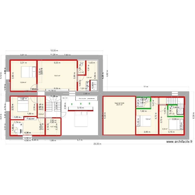 bignoux étage. Plan de 12 pièces et 145 m2