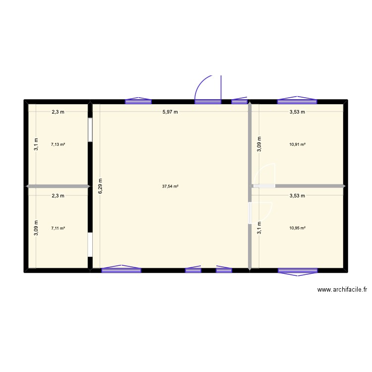 hakim. Plan de 5 pièces et 74 m2