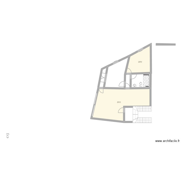2e etage tadart3. Plan de 2 pièces et 43 m2