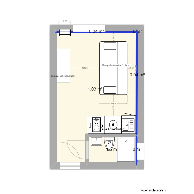 13m² invest. Plan de 4 pièces et 12 m2