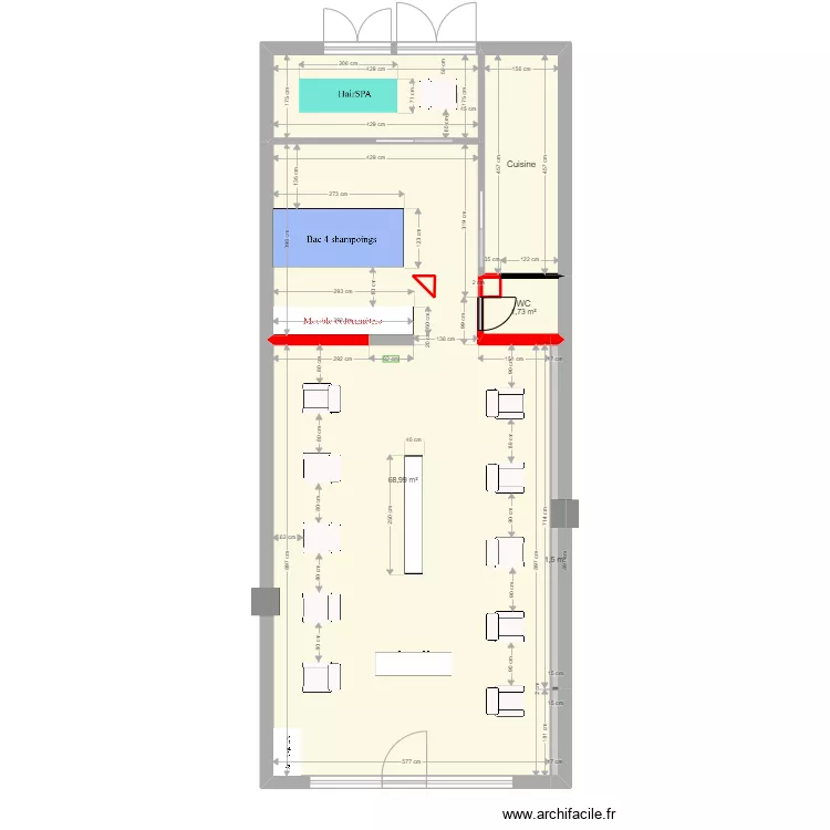 Projet Bruno Coiffeur m&agrave;j 5. Plan de 7  et 87 m²