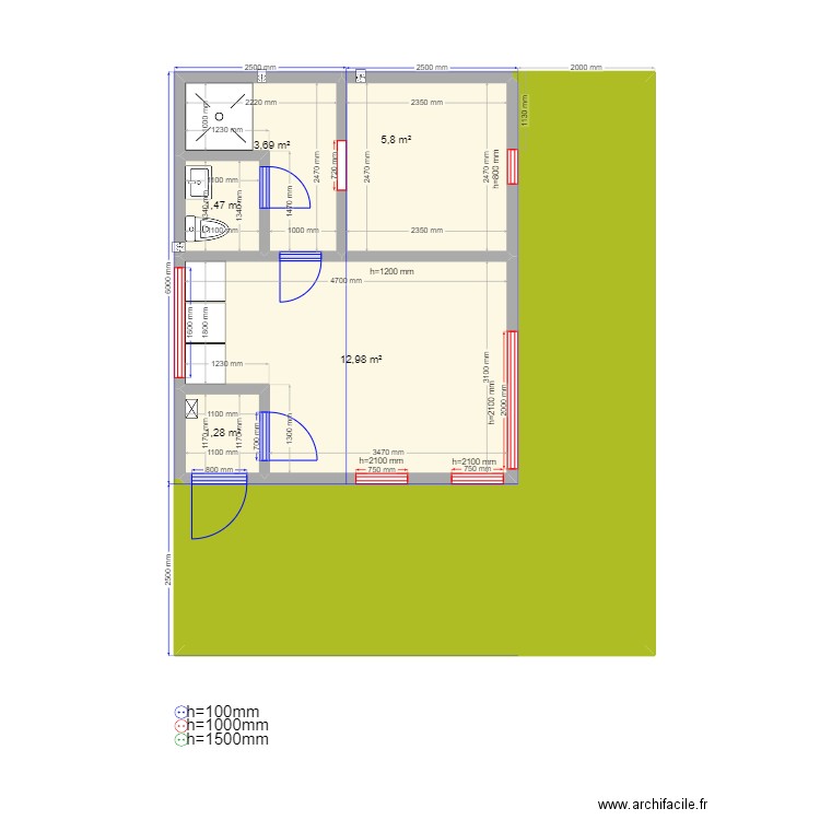 Баня 2м эл Мурм. Plan de 6 pièces et 52 m2