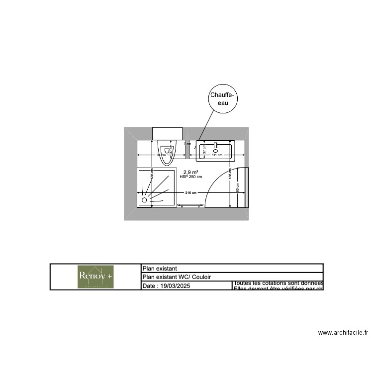 Plan HURIER agencement. Plan de 1 pièce et 3 m2