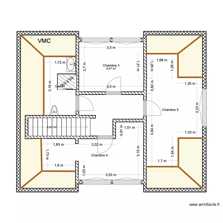 maison 2. Plan de 13  et 73 m²