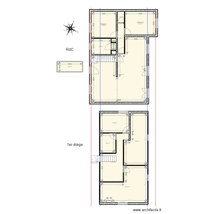 Initial_RDC/1er. Plan de 16 pièces et 165 m2