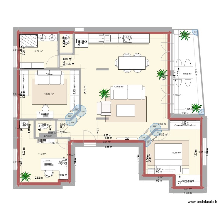 Appartement 94m2 modifié V2. Plan de 19 pièces et 96 m2