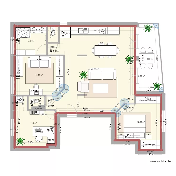Appartement 94m2 modifi&eacute; V2. Plan de 