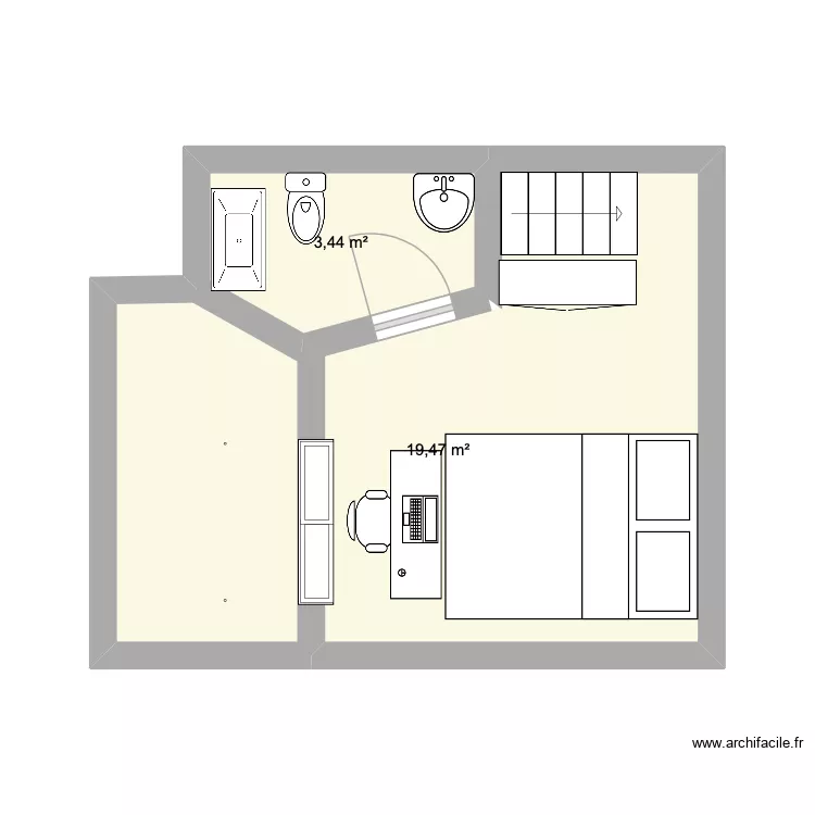 1er &eacute;tage Appart 1. Plan de 2  et 23 m²