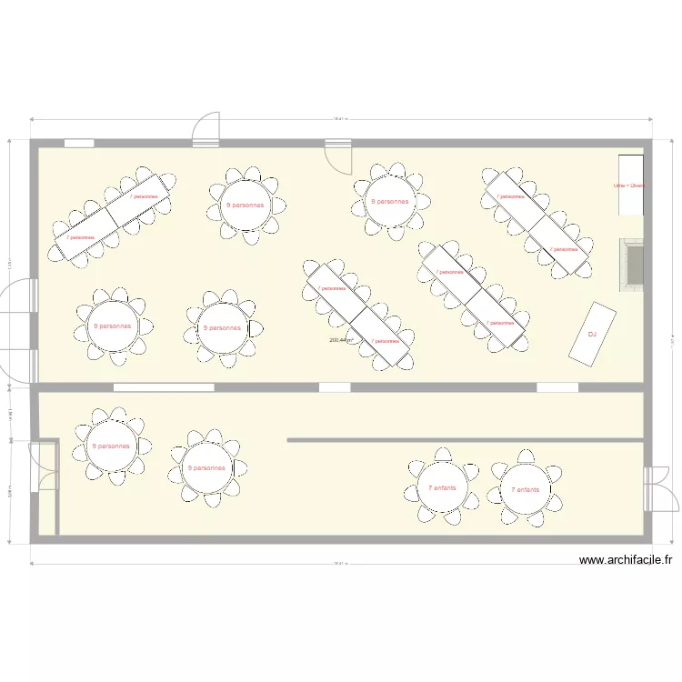plan des tables mariage 2. Plan de 1  et 200 m²