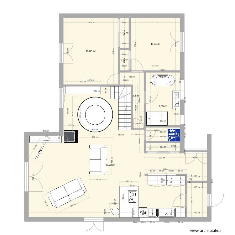 Gif4. Plan de 7 pièces et 110 m2