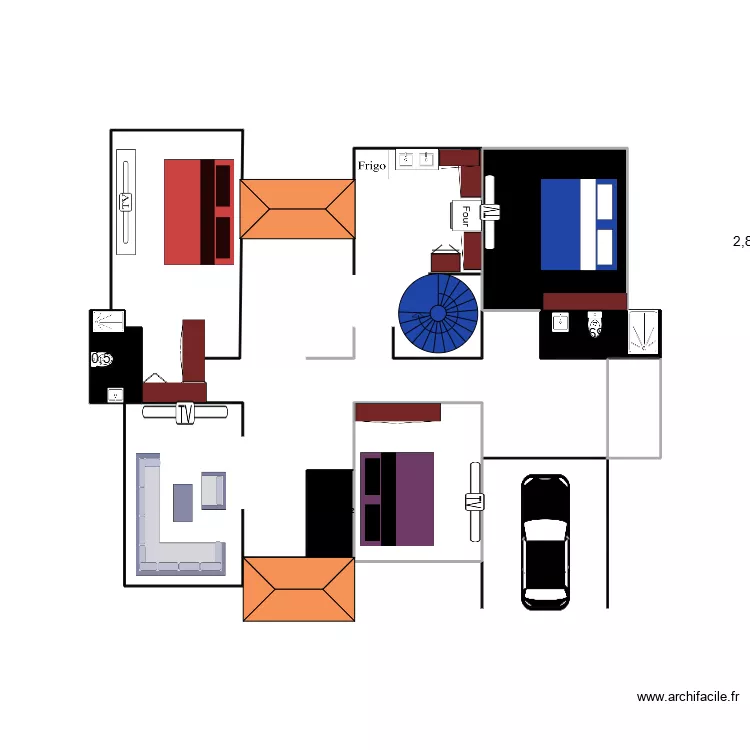 pour. Plan de 4 pièces et 5 m²