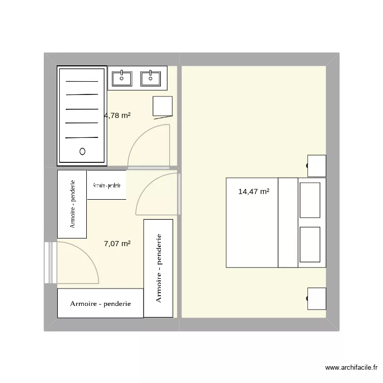 suite parentale 4CC. Plan de 3  et 26 m²