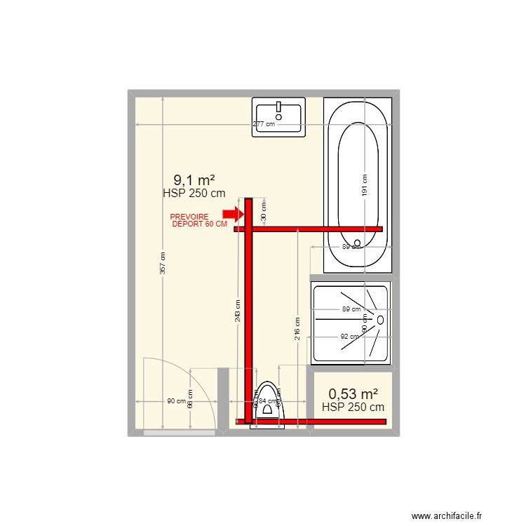 BAUDRY 17 SALLE DE BAIN H. Plan de 2 pièces et 10 m2