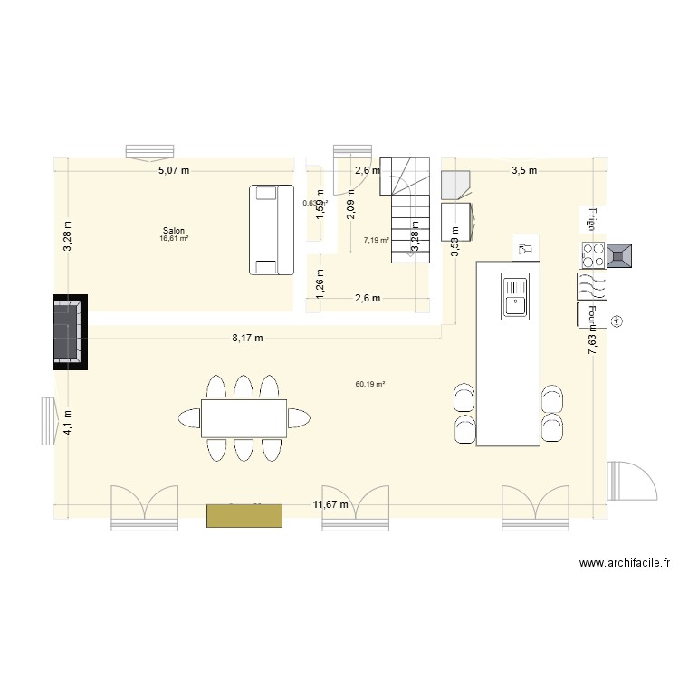 cuisine 2025. Plan de 4 pièces et 85 m2